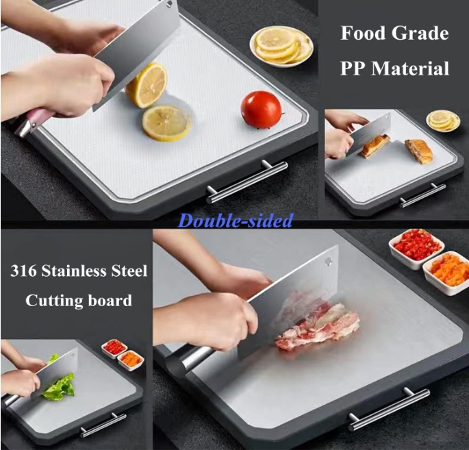 Set De 3 Planches à Découper En Acier Inoxydable SUS316 - Anti-Moisissure, Faciles à Nettoyer, Pour Viande Et Légumes